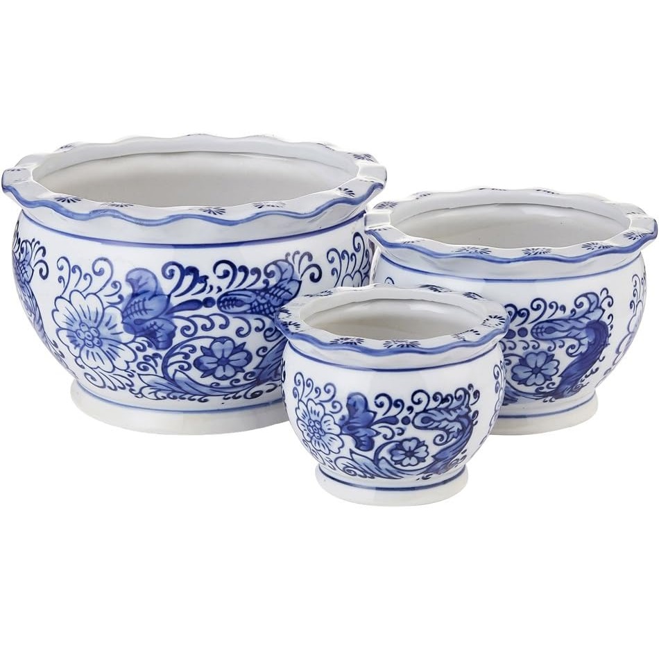 【東方古典美】HakkaGirl 藍白花卉陶瓷花盆套組 (3 Pack) $25.19
